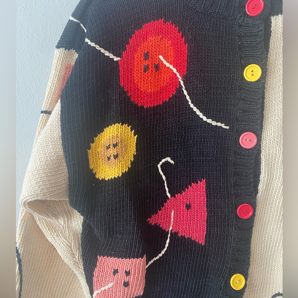 Vintage ,Lisa Nichols ,Novelty Print, Mercerized Cotton, Cardigan ,Vibrant Color - Picture 12 of 14